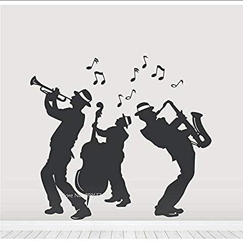 Jazz Band Silhouette Wandtattoo Wasserdichte Tanzdekoration Abnehmbare Wandaufkleber Für Jazz Fans Schlafzimmer Party Ornament 61 * 57Cm von BKDPW