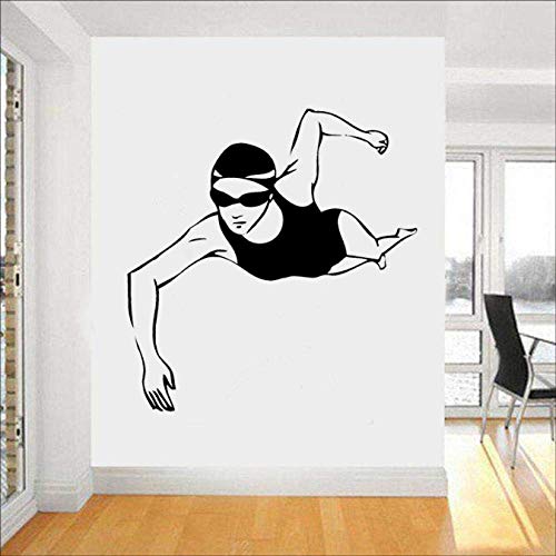 Schwimmerin Frau Wandkunst Aufkleber Mädchen Zimmer Abnehmbare Wandtattoo Sport Schwimmen Vinyl Aufkleber Selbstklebende Wasserdichte Aufkleber 56X59Cm von BKDPW