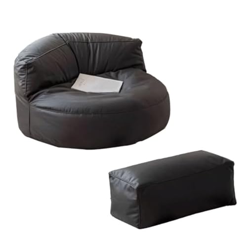 Sitzsack-Stuhl, echtes Leder, Lazy-Sofa-Stuhl mit gepolstertem Boden, Sofa-Stuhl mit Fußhocker-Set, Sitzsack-Liegestuhl, weicher Boden-Sofa-Stuhl von BKEKM