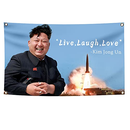 Live Love Laugh Kim Jong Banner mit vier Messingösen, lustige Flaggen für Studentenwohnheim, Veranstaltung, Garten, Rasen, Veranda, Schlafzimmer, Konferenzraum Live Love Laugh Kim Jong Banner mit vier Messingösen, lustige Flaggen für Studentenwohnheim, Veranstaltung, Garten, Rasen, Veranda, Schlafzimmer, Konferenzraum von BKELVA