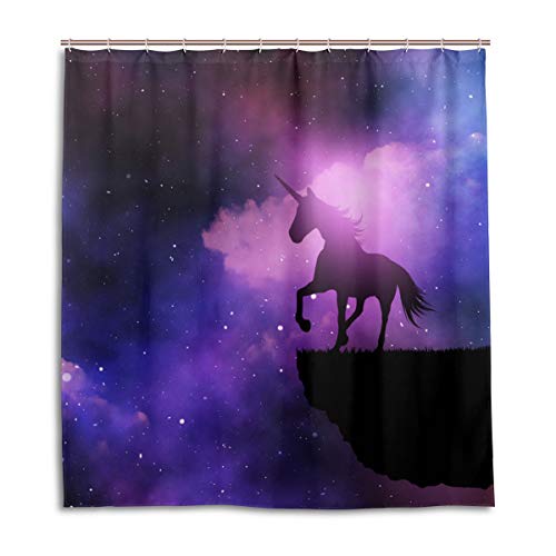 BKEOY Duschvorhang Einhorn 3D Space Night Badvorhang, wasserdicht, schimmelresistent, waschbar, Polyester, 167 x 182 cm mit 12 Vorhanghaken von BKEOY