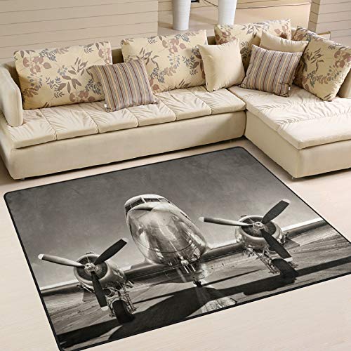 BKEOY Extra großer Teppich mit Vintage-Flugzeug-Muster, für Schlafzimmer, Wohnzimmer, Esszimmer, Küche, Zuhause, Bodenmatte, Fußmatten, Teppich 160 x 122 cm bis 203 x 147 cm von BKEOY