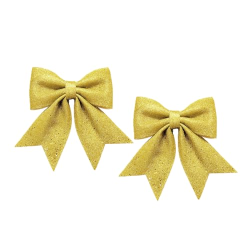 BKEPDY 2 Stück 12x15cm Weihnachtsschleifen Rot Gold Glitzer Schleifen Weihnachtsbaumschmuck für Weihnachtsbaum Baumkranz Geschenke Deko (Gold) von BKEPDY