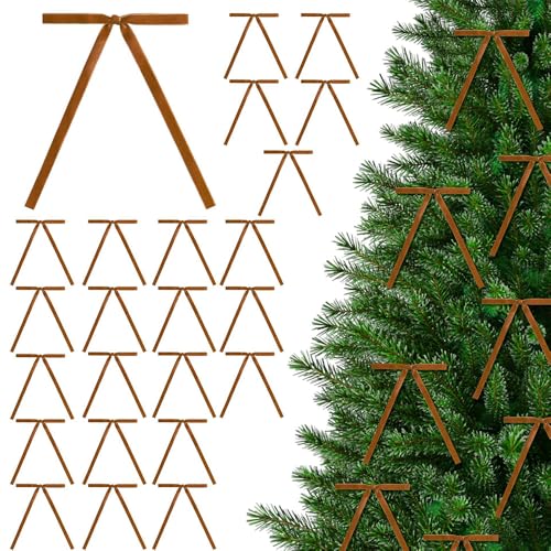 BKEPDY 24 Stück Weihnachtsbaumdekoration Festliche Weihnachtsdeko Bögen für Weihnachtsschleifen Glitzer Weihnachtsbaumschleifen Christmasgeschmack （Braun） von BKEPDY