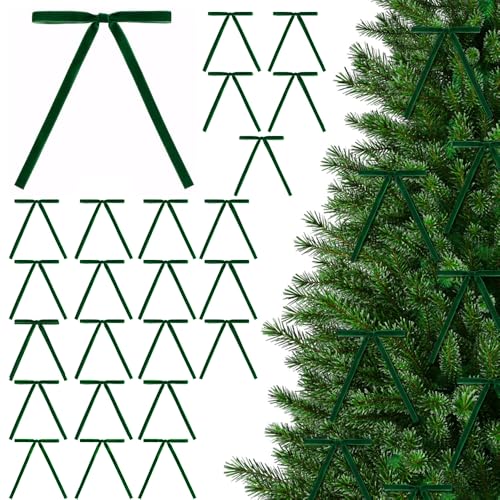 BKEPDY 24 Stück Weihnachtsbaumdekoration Festliche Weihnachtsdeko Bögen für Weihnachtsschleifen Glitzer Weihnachtsbaumschleifen Christmasgeschmack （Grün） von BKEPDY