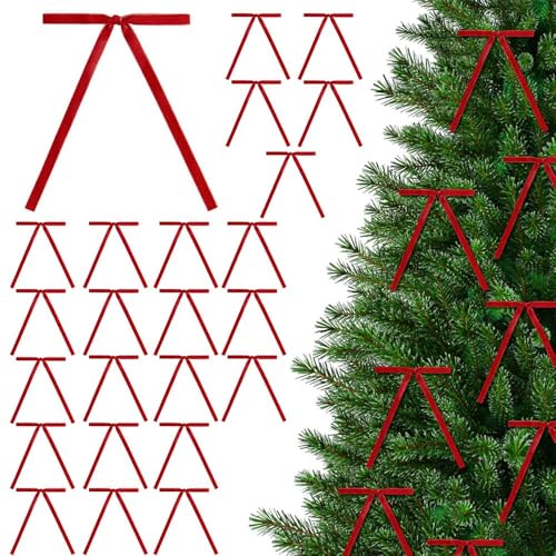 BKEPDY 24 Stück Weihnachtsbaumdekoration Festliche Weihnachtsdeko Bögen für Weihnachtsschleifen Glitzer Weihnachtsbaumschleifen Christmasgeschmack （Rot） von BKEPDY