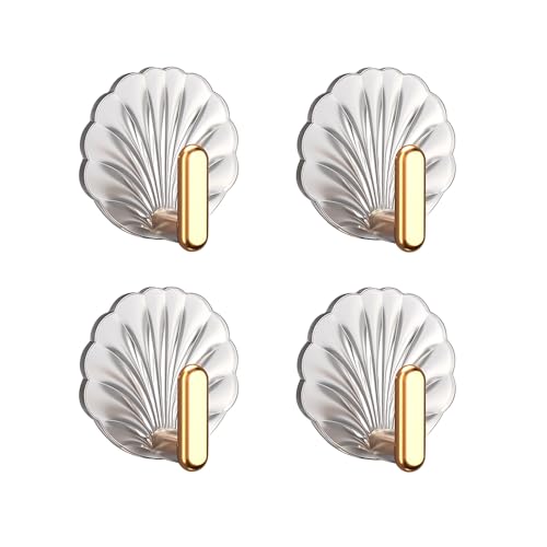 BKEPDY Muschelform Wandhaken Set 4 Stück Hochwertige Badezimmer Handtuchhaken Selbstklebend und Rostfrei Robuste Badhaken für Küche und Bad Stilvolle Kleiderhaken in Gold und Silber von BKEPDY