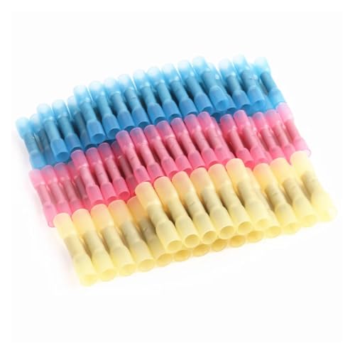 100PCS Fully Insulated Electrical Wire Butt Connectors 3Colors Heat Shrink Crimp Terminals 3Sizes 22-10 AWG Kit von BKGWCSOR