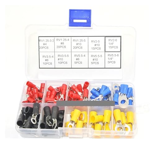 125Pcs Ring Terminal Copper Crimp Pre-Insulated terminals Ring Wire Connector End Kit Set von BKGWCSOR