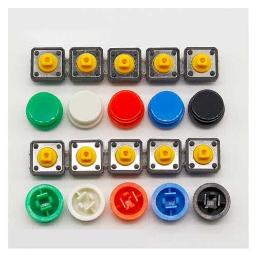20PCS Tactile Push Button Switch Momentary 12 * 12 * 7.3MM switch button + (20PCS 5 colors Tact Cap) von BKGWCSOR