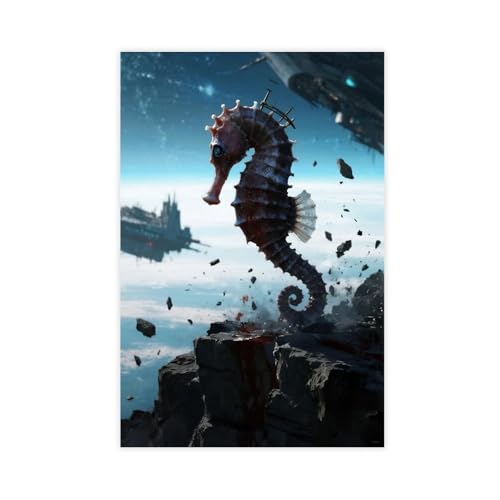 BKHJSASU Poster "Space Mutant Seepferdchen", Leinwand-Poster, Schlafzimmer, Dekoration, Landschaft, Büro, Raumdekoration, Geschenk, 30 x 45 cm, 30 x 45 cm von BKHJSASU