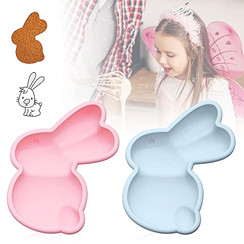 Silikon Schokoladenform, 2 Stück BKJJ Silikon Kuchenform Set Hase, Osterschokoladenform, Einfache Cartoon-Silikon-Kuchenform, Silikon Cartoon Hase Kuchenform, Muffin Backform(Blau/Rosa) von BKJJ