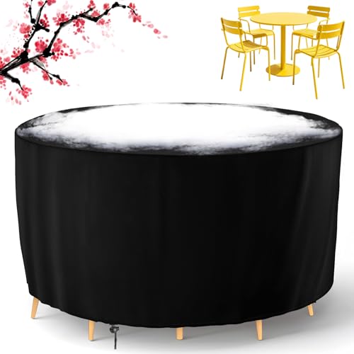 BKPH Abdeckung für Gartenmöbel, Rund Abdeckung Gartentisch Wasserdicht, Gartenmöbel Abdeckung mit Kordelzug für Möbelsets Gartentisch Sitzgruppe, Schwarz, Φ210x50cm von BKPH
