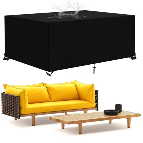 BKPH Abdeckung für Gartenmöbel Anti-UV, 420D Oxford Gewebe, Abdeckhaube Schutzhülle Gartentische und Möbelsets Gartenmöbel Sofa Staubdicht Outdoor für Sitzgruppe Gartentisch, Schwarz, 270x130x50cm von BKPH