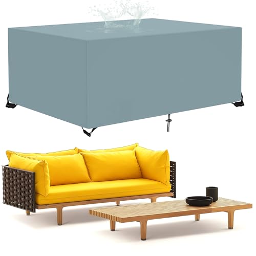 BKPH Gartenmöbel Abdeckung Wasserdicht, 420D Oxford Gewebe Abdeckhauben für Möbelsets, Schutzhülle Gartentisch, Staubfest und Winterfest Tisch für Gartentische Terrassenmöbel, Grau, 160x90x90cm von BKPH