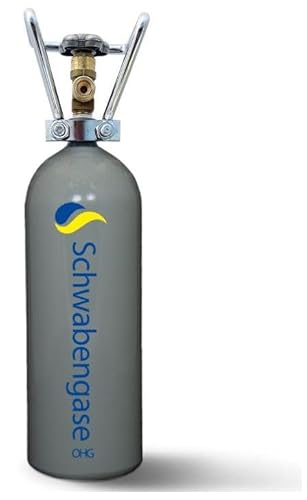 Schwabengase Co2 Flasche 2kg - Vorrats Kohlensäure Zylinder - Eigentumsflasche mit Rohrtragegriff, Neu befüllt, Kohlensäureflasche für Aquarien und Zapfanlagen, TÜV bis 2033 von Schwabengase