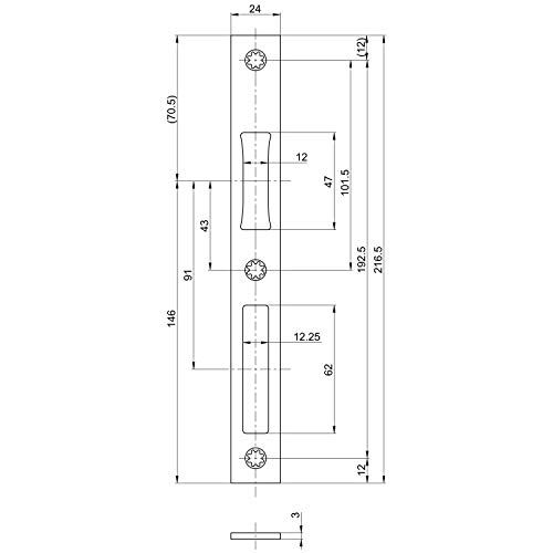 BKS B-90000-04-0-8 Schließblech flach eckig 216,5x24mm mit Fallendurchbruch 12mm Serie 18 und 19 Edelstahl B9000, Silber von BKS