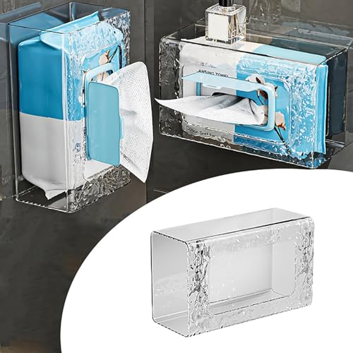 Wandmontierter Taschentuchbox-Halter, kein Stanzen, selbstklebender Feuchttuchhalter für Badezimmer, transparenter Acryl-Tücherbox-Halter, Feuchttücher-Spender für Küche, WC, wasserdicht (transparent, von BKSYCOOL