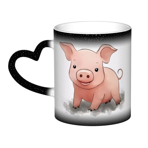 BKTRAVERPT Kaffeetasse mit niedlichem Schweinchen – Farbwechselnde wärmeempfindliche Keramiktasse im Himmel, 325 ml, Keramik-Kaffeetasse, personalisierbar, ideal für Zuhause, Küche und Büro von BKTRAVERPT