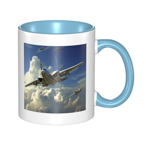 Doppelfarbige Keramiktasse mit Flugzeug, 325 ml, Kaffee- und Teetrinkbecher mit 3D-Muster, lustige Tassen für niedliche Geschenke von BKTRAVERPT