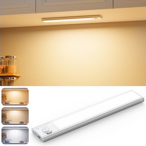BKXCHA Unterbauleuchte Küche LED mit Bewegungsmelder, LED Schrankbeleuchtung kabellos, dimmbar, USB-C Wiederaufladbar Ultradünne Led Leiste für Kleiderschrank Beleuchtung, Treppe, RV von BKXCHA
