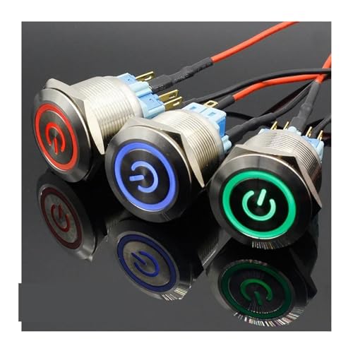 1pc 6Pin 25mm Metal Stainless Steel Momentary/Latching LED Push Button Switch Car Auto Engine Start PC Power Symbol BKYUKJVU(Red,MOMENTARY_220V) von BKYUKJVU