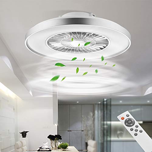 BKZO moderne LED-Deckenleuchte mit Ventilator, Deckenventilator mit Lampe, 24 Lüftungsgeschwindigkeiten, mühelose Lichtdimmung, für Wohnzimmer, Schlafzimmer, Büro, 3000-5500 K, silberner Rahmen von BKZO