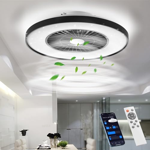 BKZO moderne Smart-LED-Deckenleuchte mit Ventilator Ø 60cm, Deckenventilator mit Lampe, Stufenlos Lüftungsgeschwindigkeiten, mühelose Lichtdimmung, 3000-5500 K, Schwarz, 60CM von BKZO
