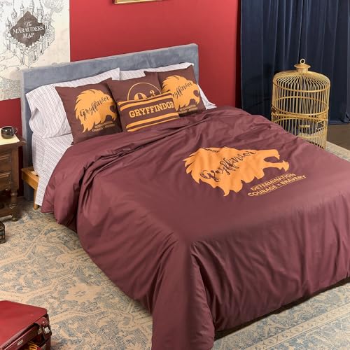 BELUM | Bettbezug Harry Potter, Bettbezug mit Knöpfen 100% Baumwolle, Modell Gryffindor Values für Betten mit 90 cm (155 x 220 cm) von BL BELUM