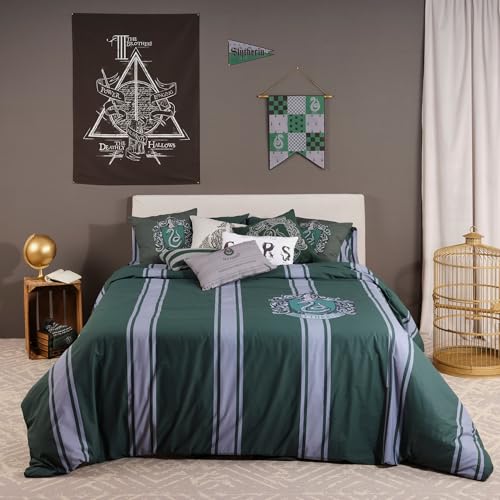 BELUM Bettbezug Harry Potter, Bettbezug mit Knöpfen 100% Baumwolle, gestreift, Modell Slytherin für Betten mit 135/140 cm (220 x 220 cm) von BL BELUM