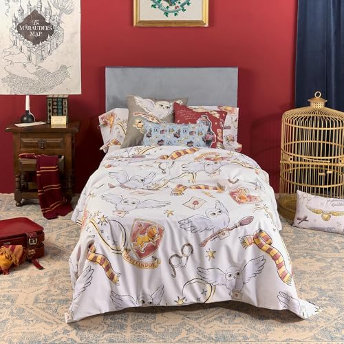 BELUM | Bettbezug Harry Potter | Bettbezug Modell Hedwig | Bettbezug mit Knöpfen | Bettbezug 100% Baumwolle | Qualitätsbettbezug | Bettbezug (80-cm-Bett (140 x 200 cm)), Bunt von BL BELUM