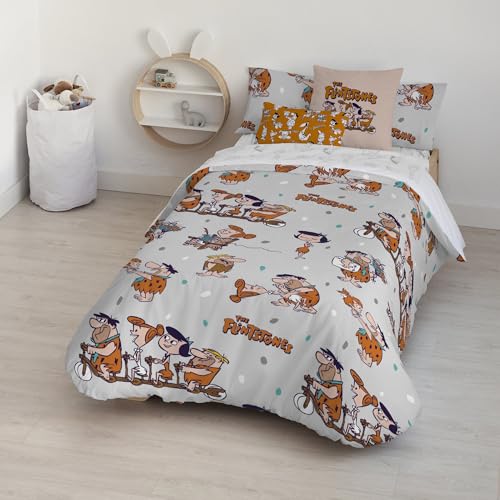 BELUM | Bettbezug Looney Tunes | Bettbezug Modell The Flintstones | Bettbezug mit Knöpfen | Bettbezug 100% Baumwolle | Bettbezug für 120 cm Bett (200 x 200 cm) von BL BELUM