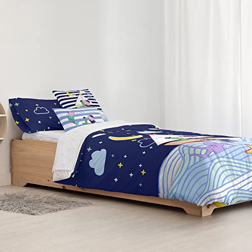 BELUM | Bettbezug Peppa Pig | Bettbezug Modell Sea | Bettbezug mit Knöpfen | Bettbezug aus 100% Baumwolle | Bettbezug für 90 cm Bett (155 x 220 cm) von BL BELUM