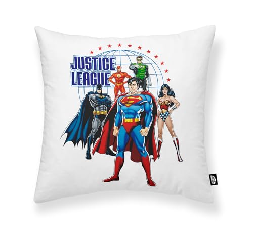 BELUM | Kissenbezug 100% Baumwolle 45x45cm Modell Justice Team A | Justice League Kissenbezug | Kissenbezug Half Panama Stoff 100% Bio-Baumwolle von BL BELUM