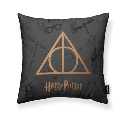 BELUM | Kissenbezug aus 100% Baumwolle 45 x 45 cm Modell Deathly Hallows A | Kissenbezug Looney Tunes | Half Panama 100% Bio-Baumwolle von BL BELUM