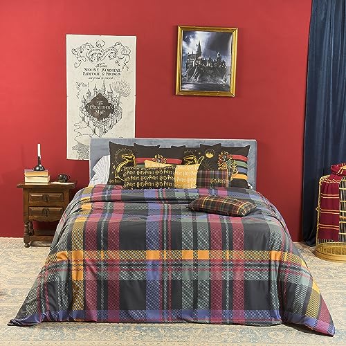 Belum Bettbezug Harry Potter, Bettbezug mit Knöpfen, 100% Baumwolle, Modell Hogwarts, Karo Farben für 120 cm Bett (200 x 200 cm) von BL BELUM