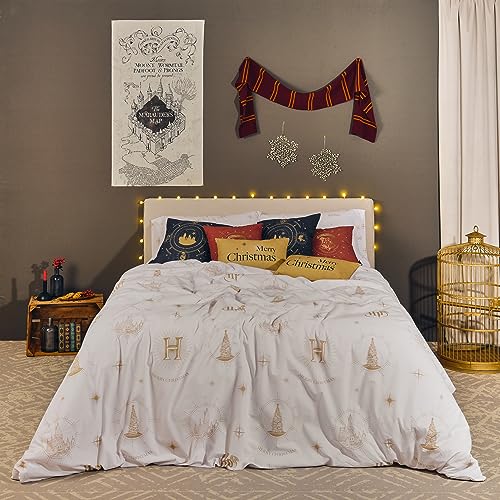 Belum Bettbezug Harry Potter, Bettbezug mit Knöpfen, 50% Baumwolle, 50% Polyester, Modell Hogwarts Gold Christmas 105 (180 x 220 cm) von BL BELUM