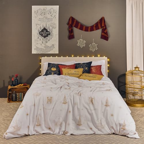 Belum Bettbezug Harry Potter, Bettbezug mit Knöpfen, 50% Baumwolle, 50% Polyester, Modell Hogwarts Gold Christmas 90 (155 x 220 cm) von BL BELUM