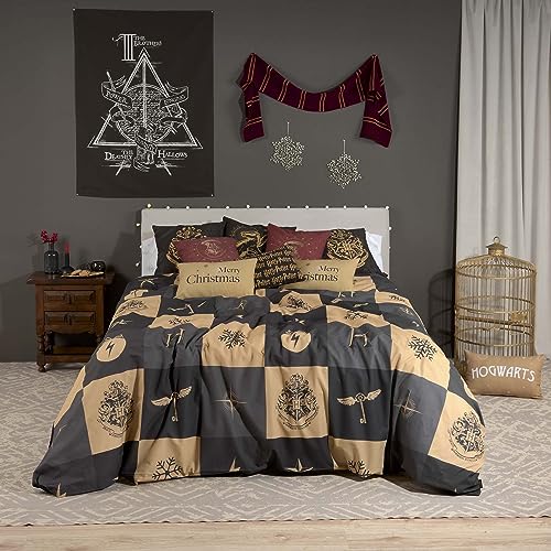 Belum Bettbezug Harry Potter, Bettbezug mit Knöpfen, Stoff, 50% Baumwolle, 50% Polyester, Modell Hogwarts Karo Weihnachten 80 (140 x 200 cm) von BL BELUM