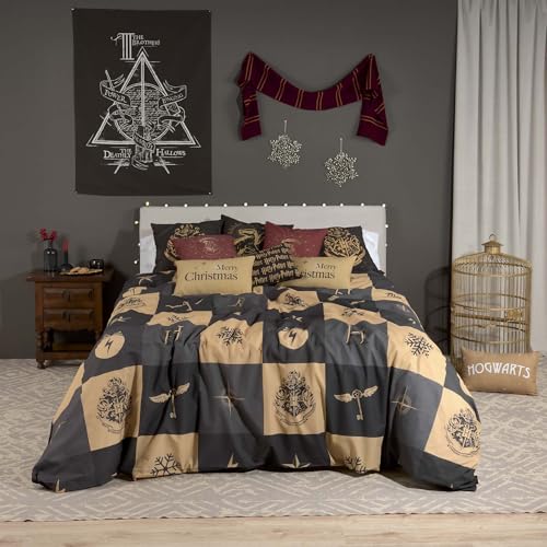 Belum Bettbezug Harry Potter, Bettbezug mit Knöpfen, Stoff, 50% Baumwolle, 50% Polyester, Modell Hogwarts Karo Weihnachten 80 (140 x 200 cm) von BL BELUM