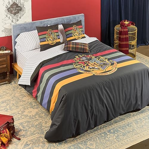 Belum Bettbezug Harry Potter, Bettbezug mit Knöpfen 100% Baumwolle, Modell Hogwarts Black für 180 cm Bett (260 x 240 cm) von BL BELUM
