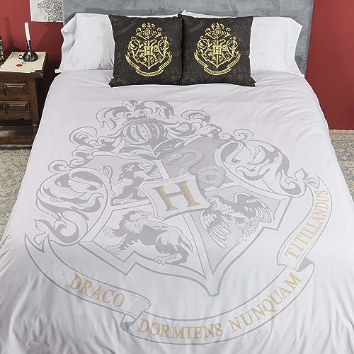 Belum Bettbezug Harry Potter, Bettbezug mit Knöpfen 100% Baumwolle, Modell Hogwarts Grey für 105 cm Bett (180 x 220 cm) von BL BELUM