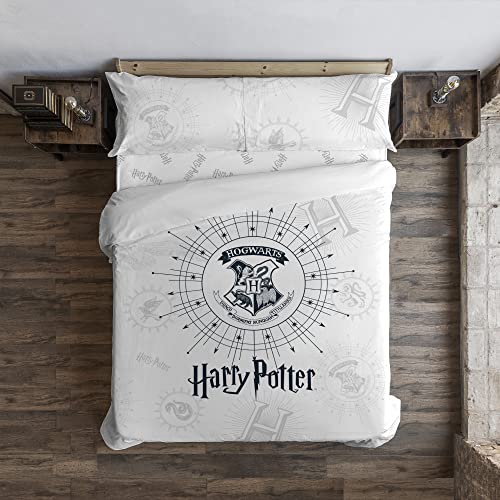 Belum | Bettbezug Harry Potter, Bettbezug mit Knöpfen aus 100% Baumwolle, Modell Dormiens Draco, Weiß, für 120 cm breites Bett (200 x 200 cm) von BL BELUM