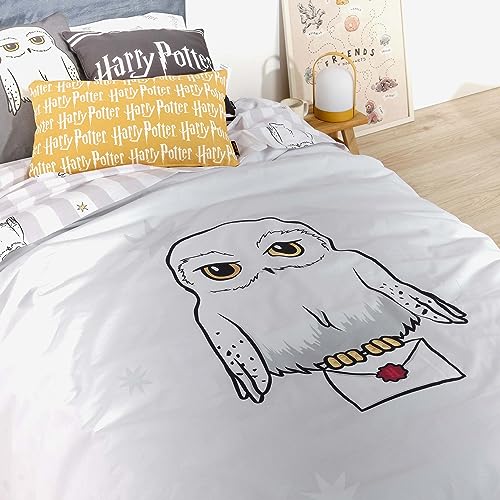 Belum | Bettbezug Harry Potter, Bettbezug mit Knöpfen aus 100% Baumwolle, Modell Hedwig Stars für 90 cm breites Bett (155 x 220 cm) von BL BELUM