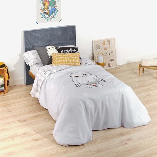 Belum | Bettbezug Harry Potter, Bettbezug mit Knöpfen aus 100% Baumwolle, Modell Hedwig Stars für 90 cm breites Bett (155 x 220 cm) von BL BELUM