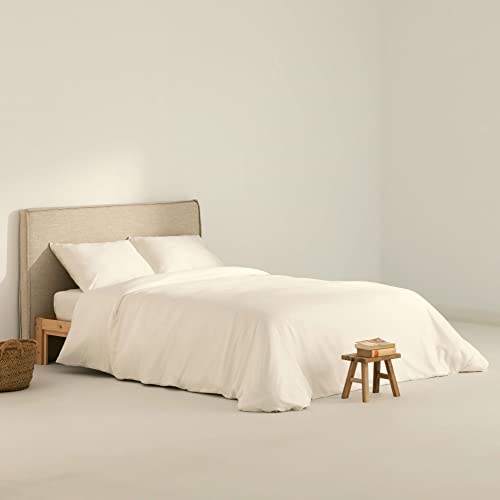 Belum Bettbezug Satin, Fadenzahl 300, für Bett mit 80 cm, Maße: 140 x 200 cm, Farbe: Natur, Satin, mit verdeckten Knöpfen. von BL BELUM