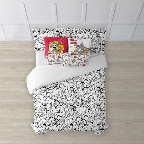 Belum Bettbezug Tom & Jerry | Bettbezug Modell Tom & Jerry Black & Withe | Bettbezug mit Knöpfen | Bettbezug 100% Baumwolle | Bettbezug (Bett 90 cm (155 x 220 cm) von BL BELUM