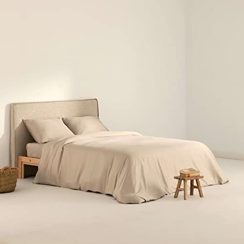 Belum Bettbezug aus Satin, Fadenzahl 300, für 90 Betten, Maße: 155 x 220 cm, Farbe: Zement, Satin-Bettbezug, Verschluss mit transparenten Knöpfen. von BL BELUM