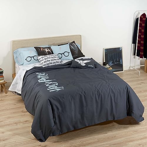 Belum | Bettbezug mit Knöpfen, 100% Baumwolle, Modell Hpotter Deep Blue, für Betten mit 105 cm Breite (180 x 240 cm), Leichter und bequemer Bettbezug, offizielles Lizenzprodukt von BL BELUM