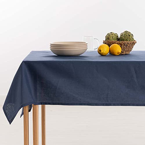 Belum | Fleckenabweisende Tischdecke, Leinen, 100% Nachtblau, 200 x 150 cm, rechteckig, aus Harz, wasserdichte Tischdecke in verschiedenen Größen, Leinen-Tischdecken für den Innen- und Außenbereich von BL BELUM